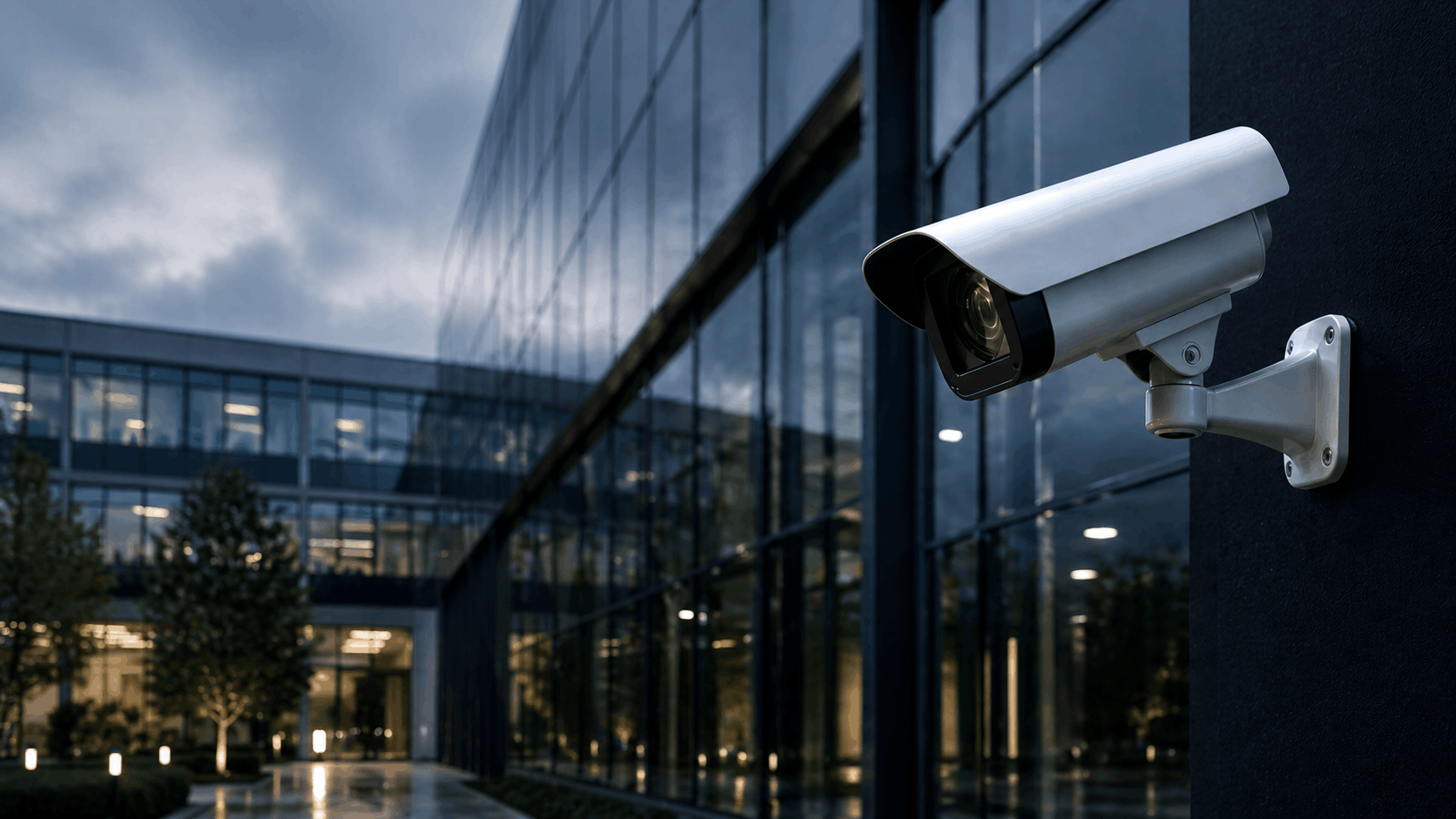 Kamera monitoringu CCTV zamontowana na budynku biurowym – system bezpieczeństwa dla firm
